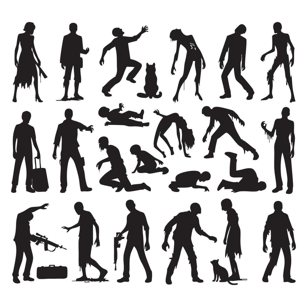 Grouping of black zombie shadows on a white space vector