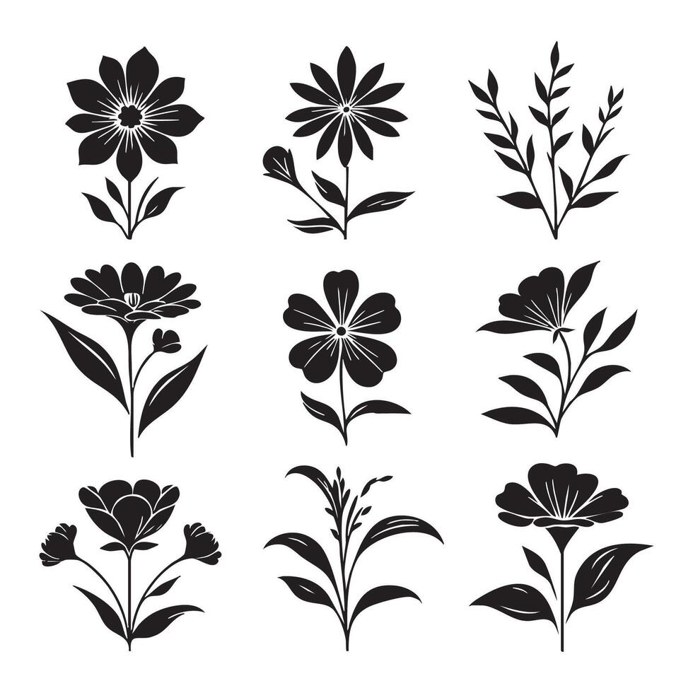 Silhouette assortment of flowers on a white canvas vector
