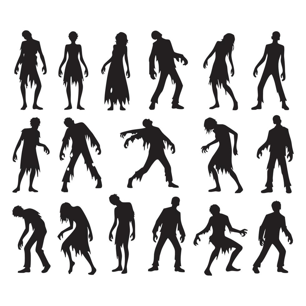 Array of shadowy zombie forms on white vector