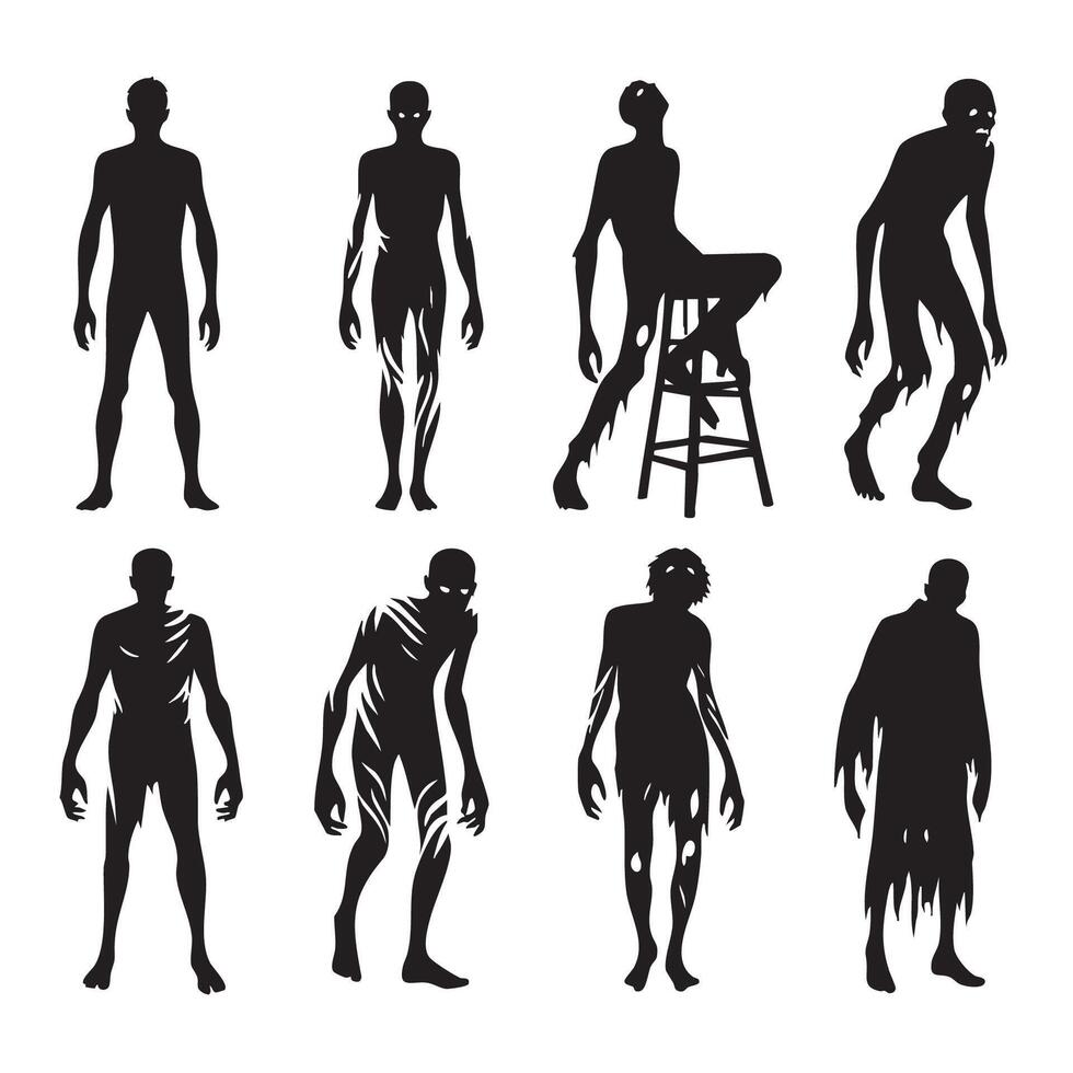Shadowy collection of zombies on white vector