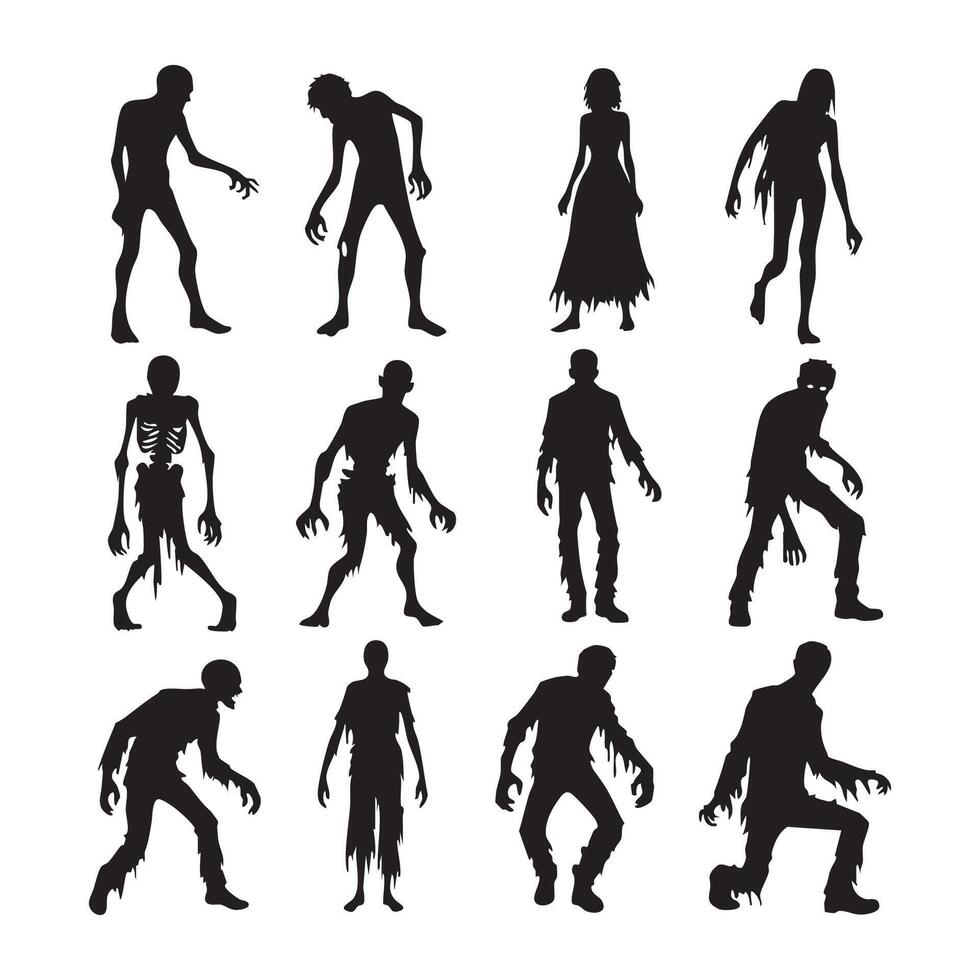 Range of shadowed zombies on a white plain vector