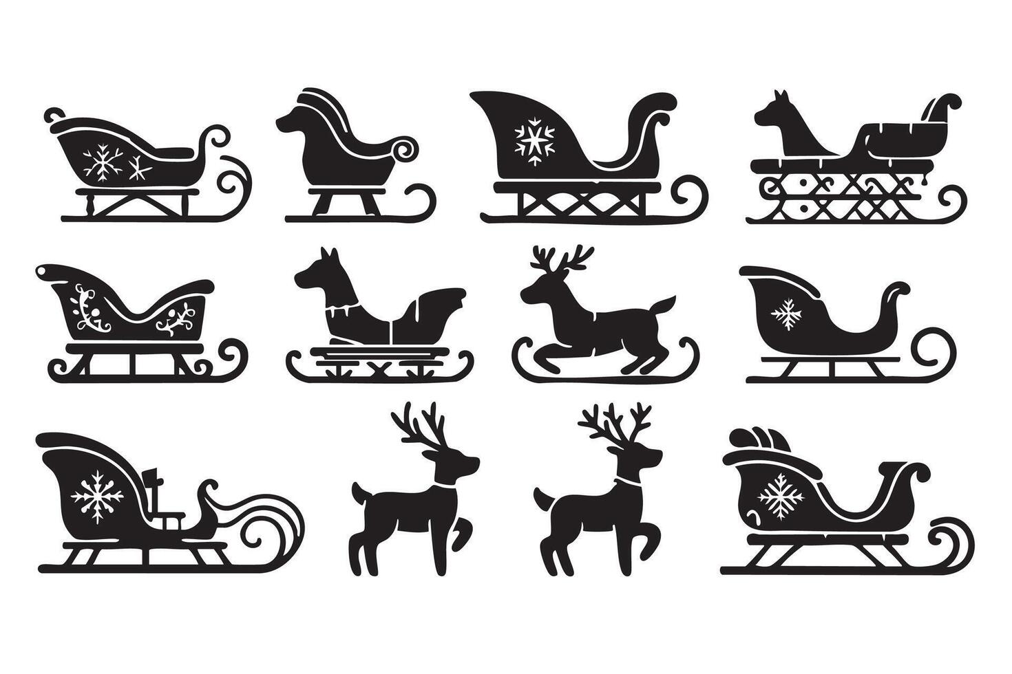 Assorted Santa sleigh silhouettes shown on a white background vector