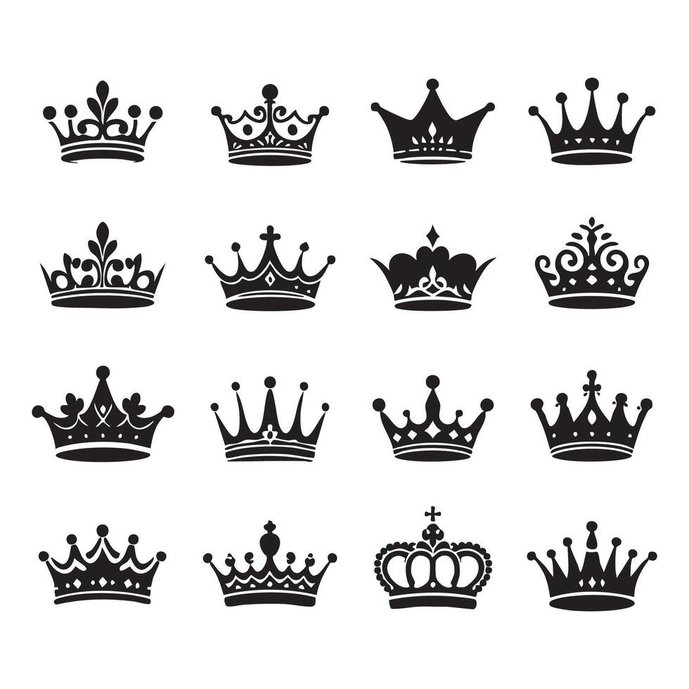Display of black and white crown silhouettes on white vector