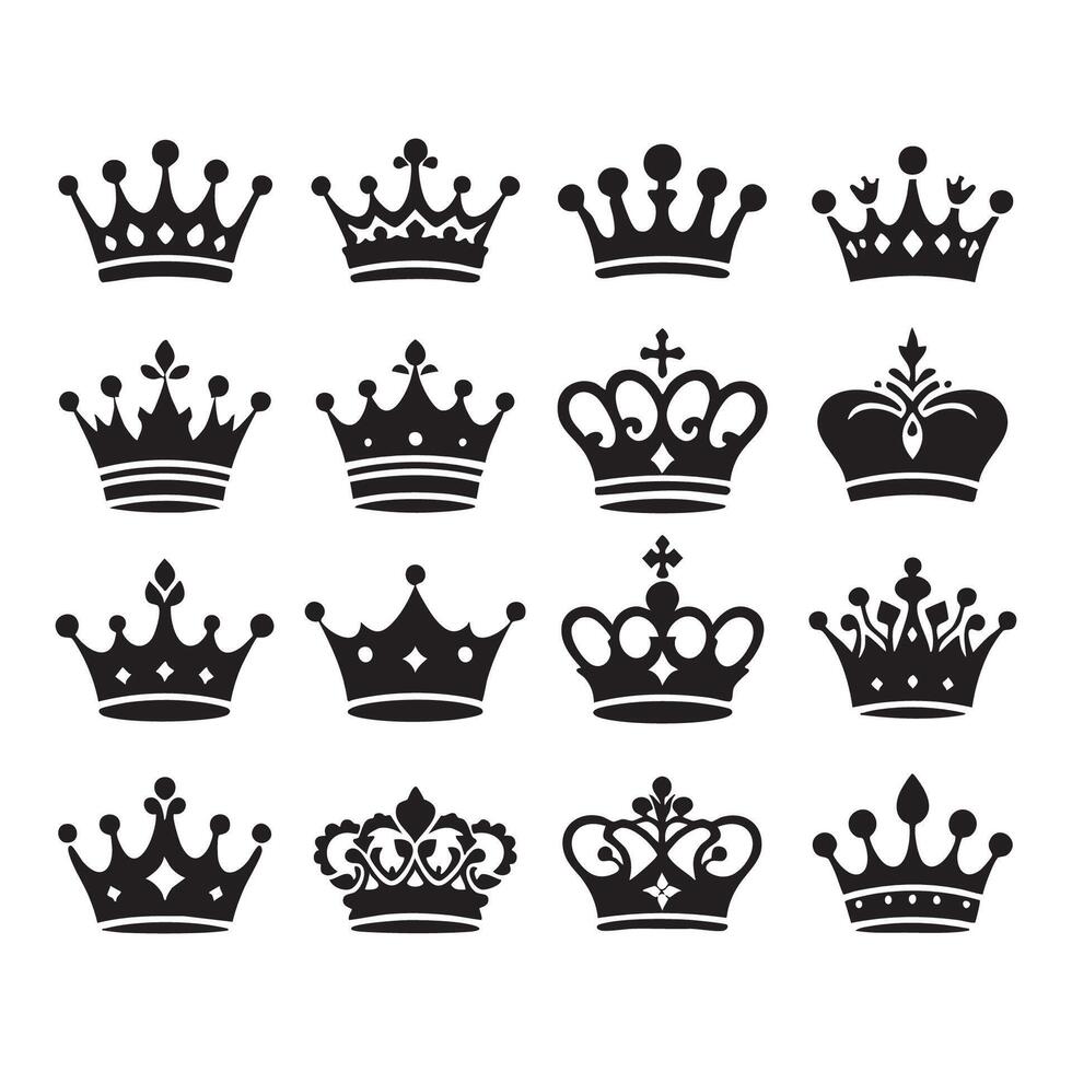 Different styles of crown silhouettes on a white background vector