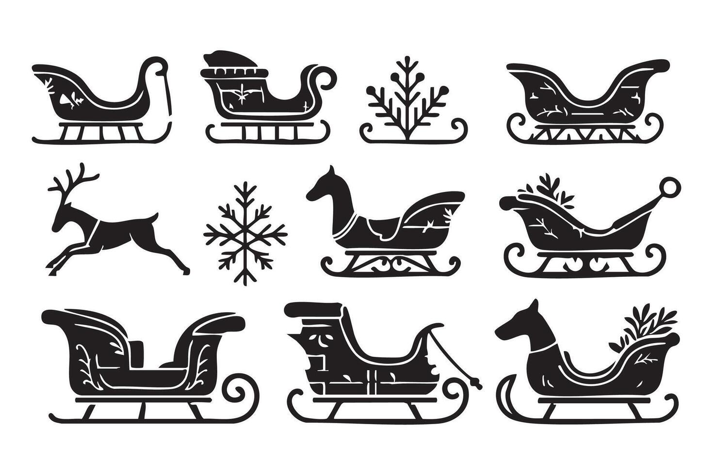 Silhouette collection of Santas sleigh on a white background vector