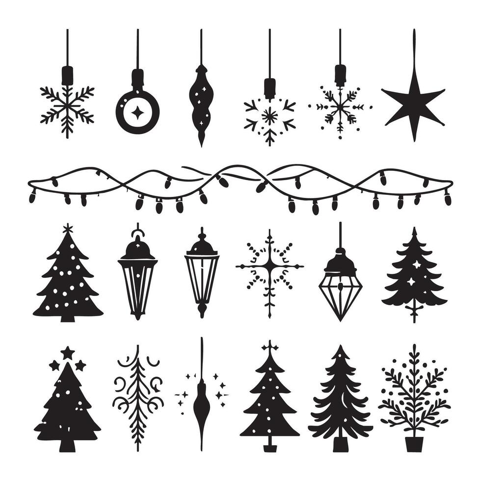 Silhouette collection of Christmas lights on a white background vector