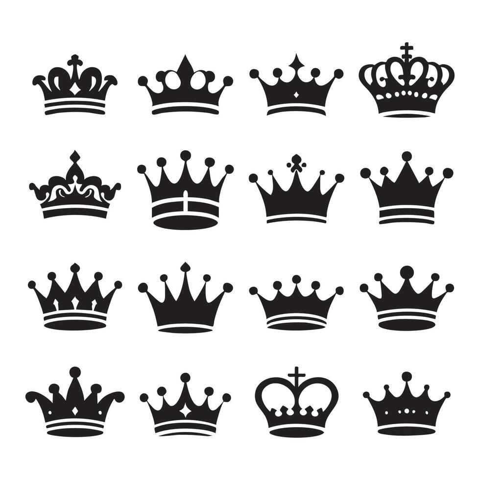 Black silhouette set of crowns on clean white background vector
