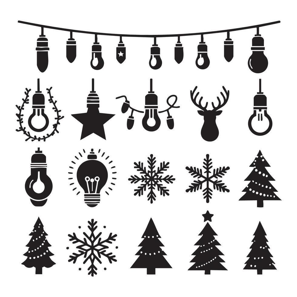 Silhouettes of Christmas lights arranged on a white background vector