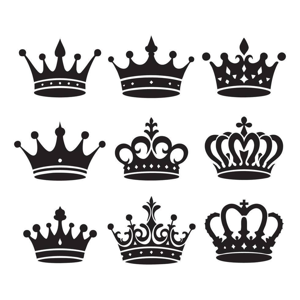 Silhouettes of crowns in various styles on white vector