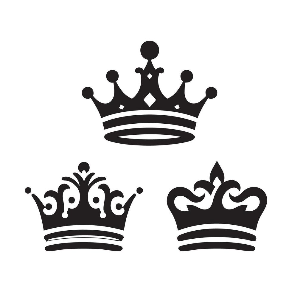 Set of unique crown silhouettes on a plain white backdrop vector