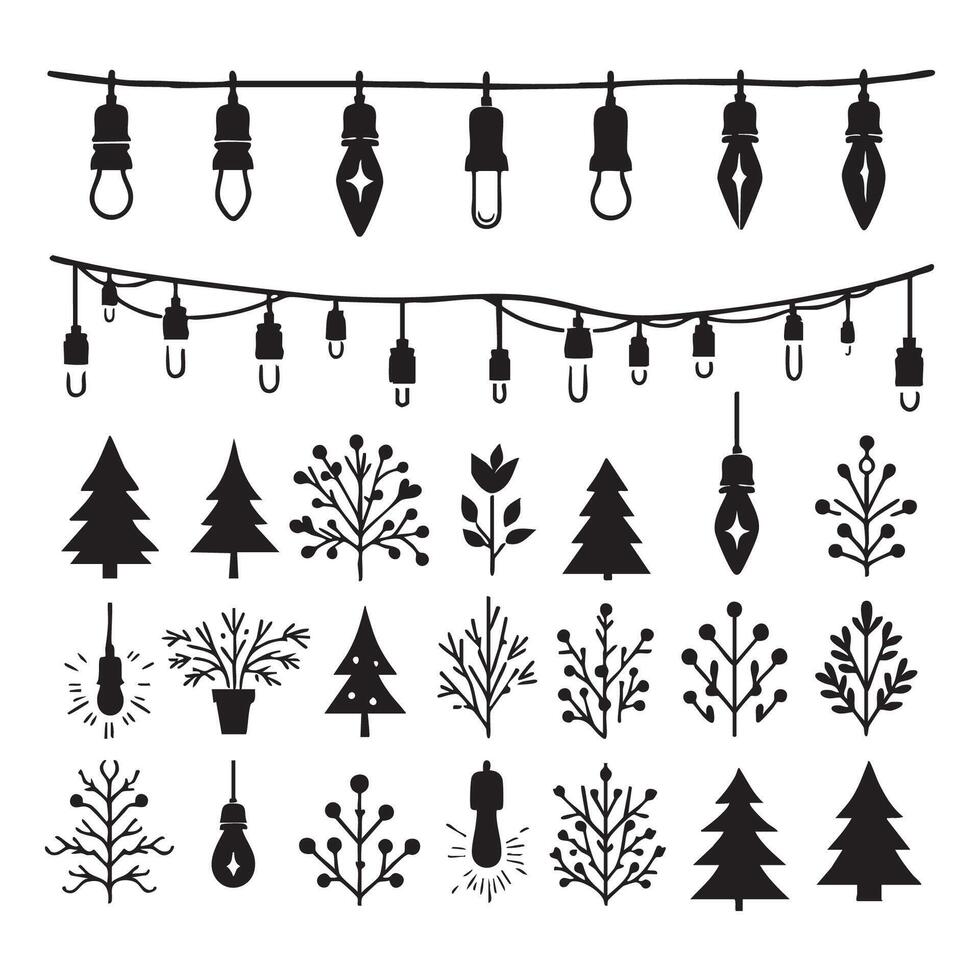 White background with a silhouette set of Christmas lights vector