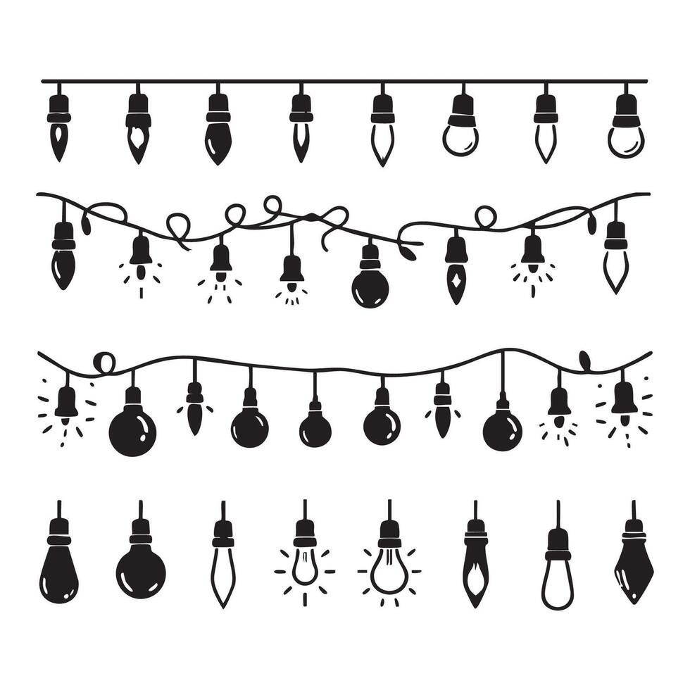 A set of silhouetted Christmas lights on a clean white background vector