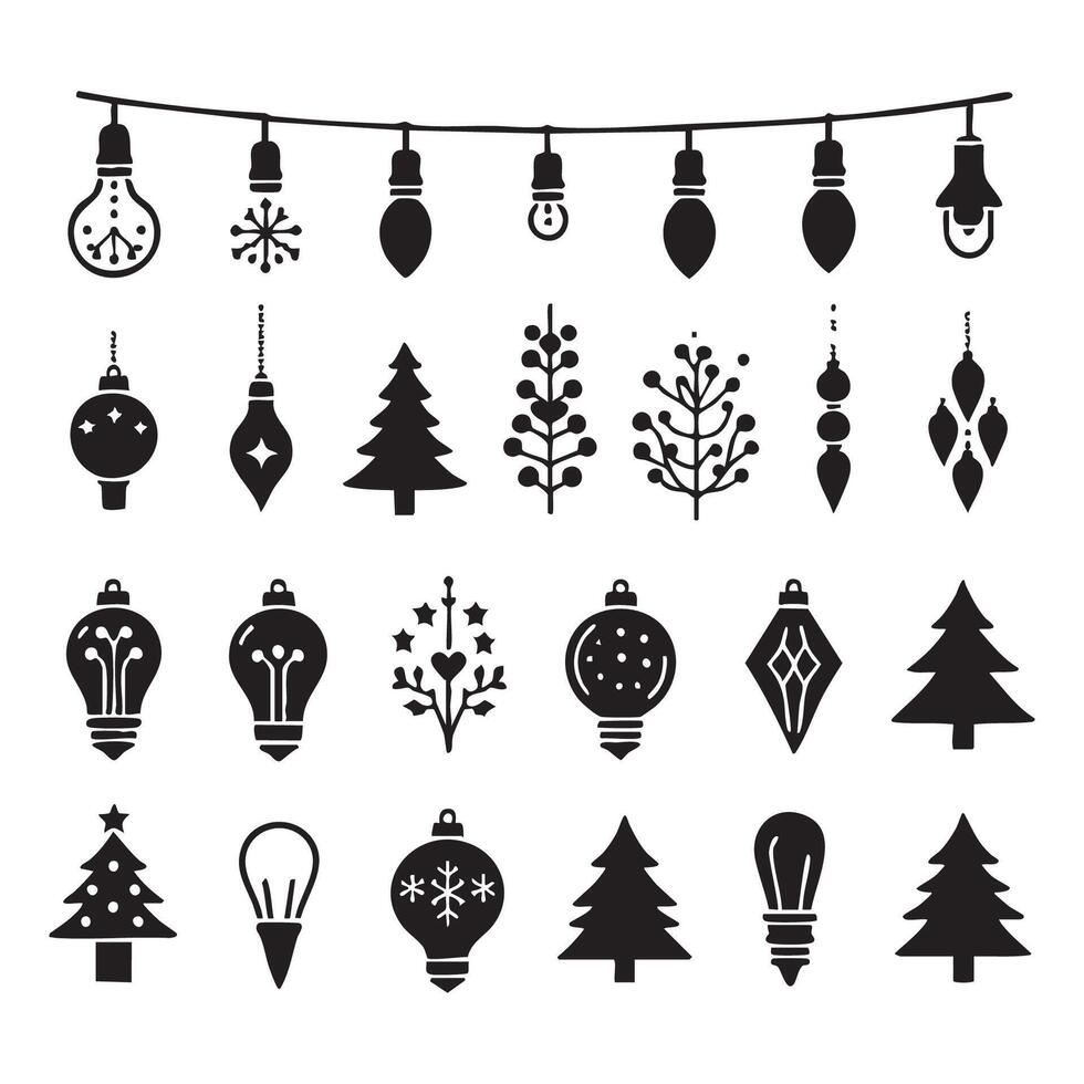 Set of silhouetted Christmas lights on a white background vector