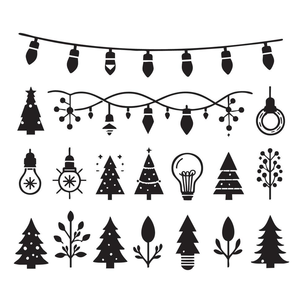 Christmas lights silhouette set displayed on white vector