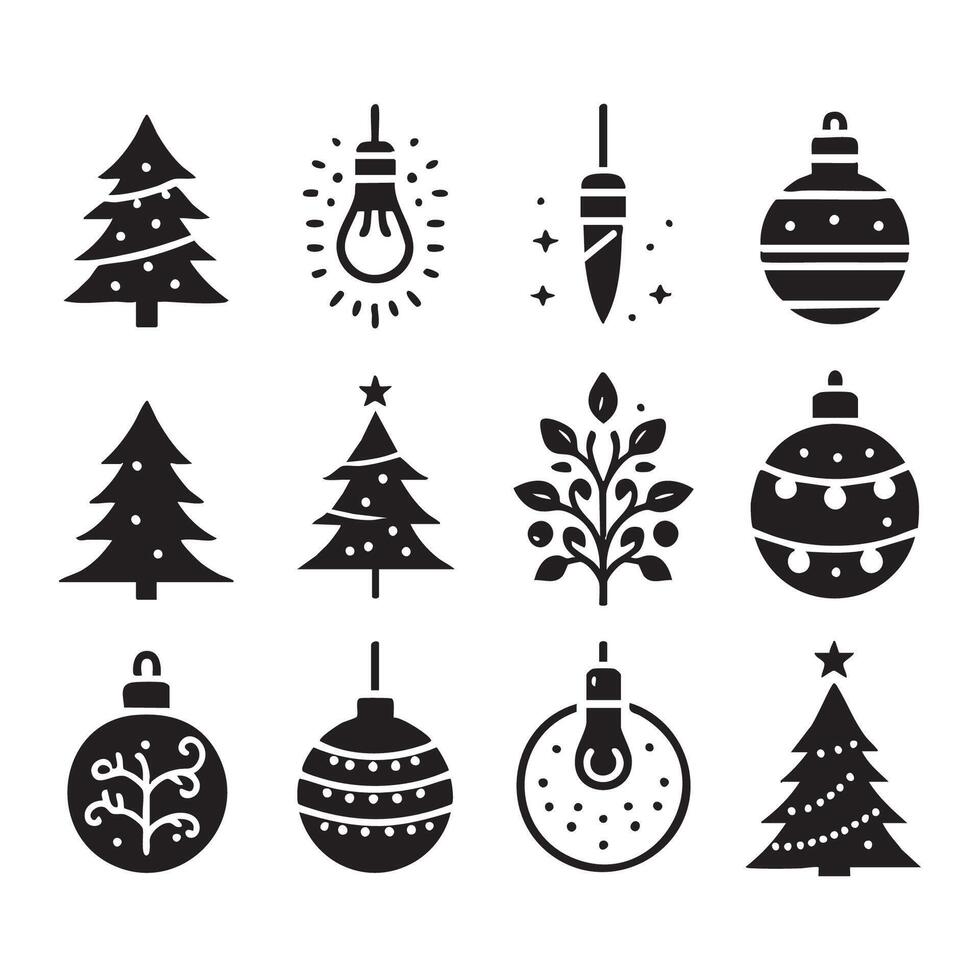 Silhouette assortment of Christmas lights on a white background vector