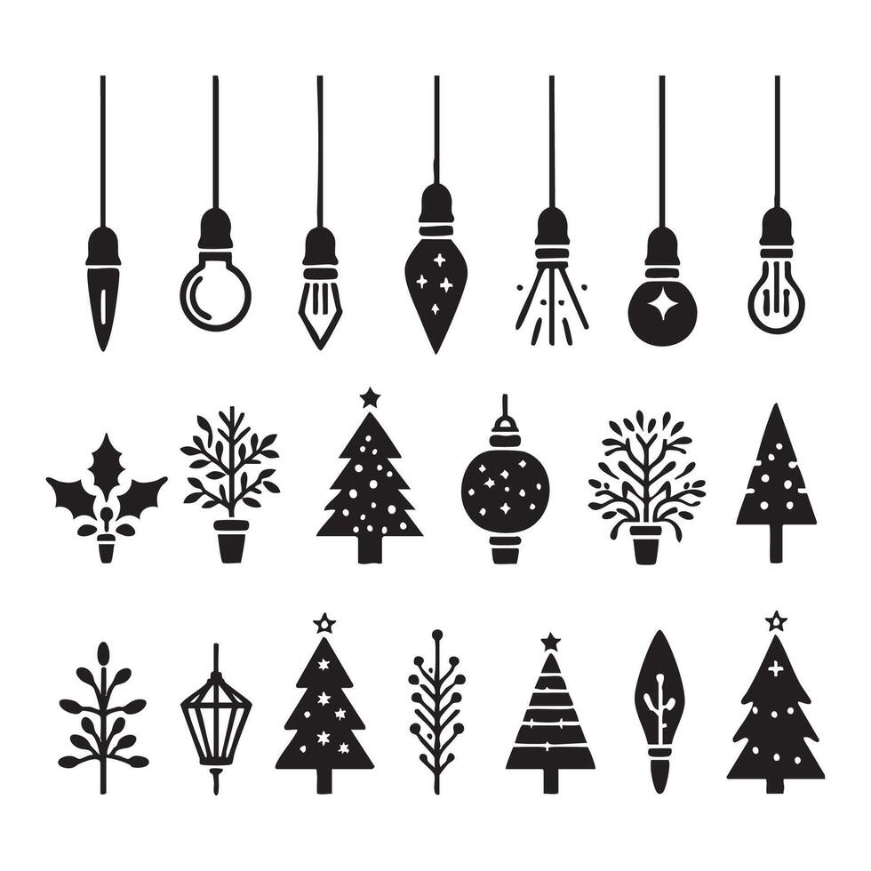 A set of Christmas light silhouettes against a white background vector