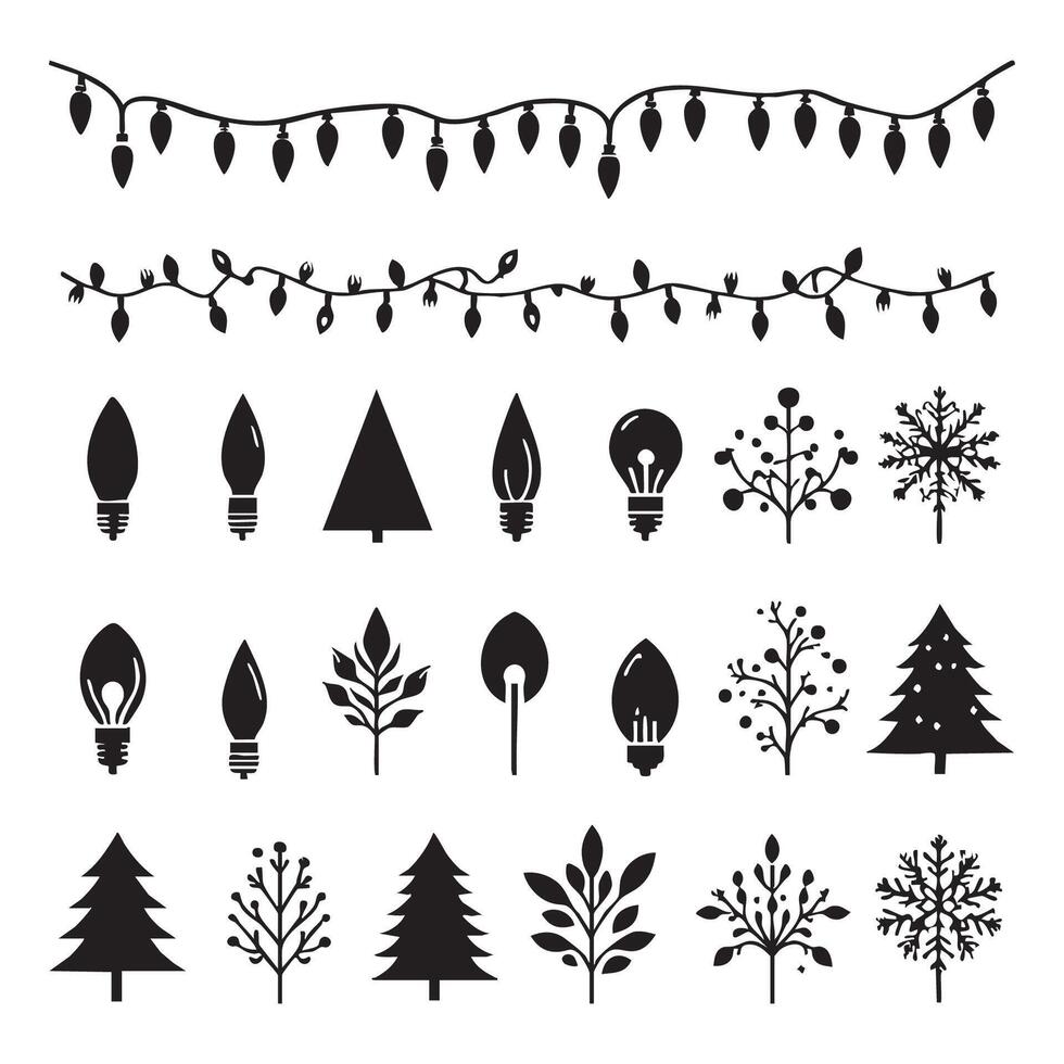 Silhouette style Christmas lights on a white backdrop vector
