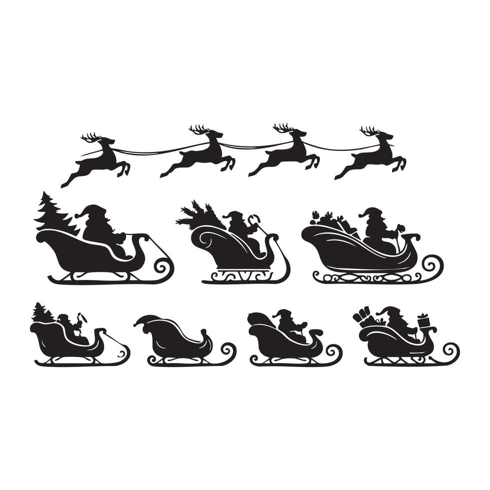 Santa sleigh silhouette collection displayed on white background vector