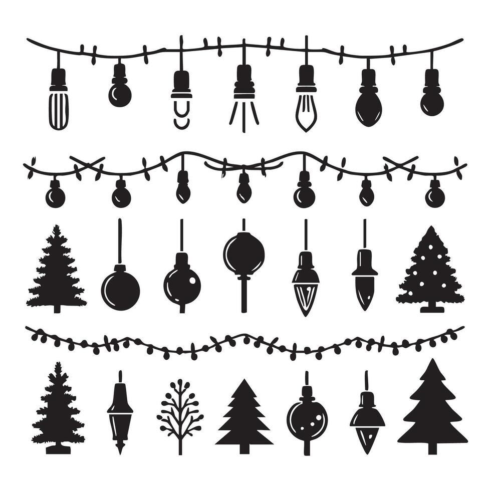 Silhouette set of christmas lights on white background vector