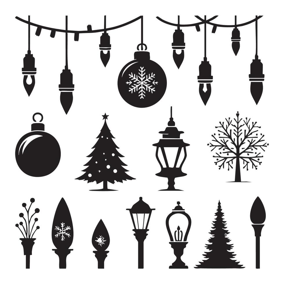 Collection of Christmas light outlines on a plain white background vector