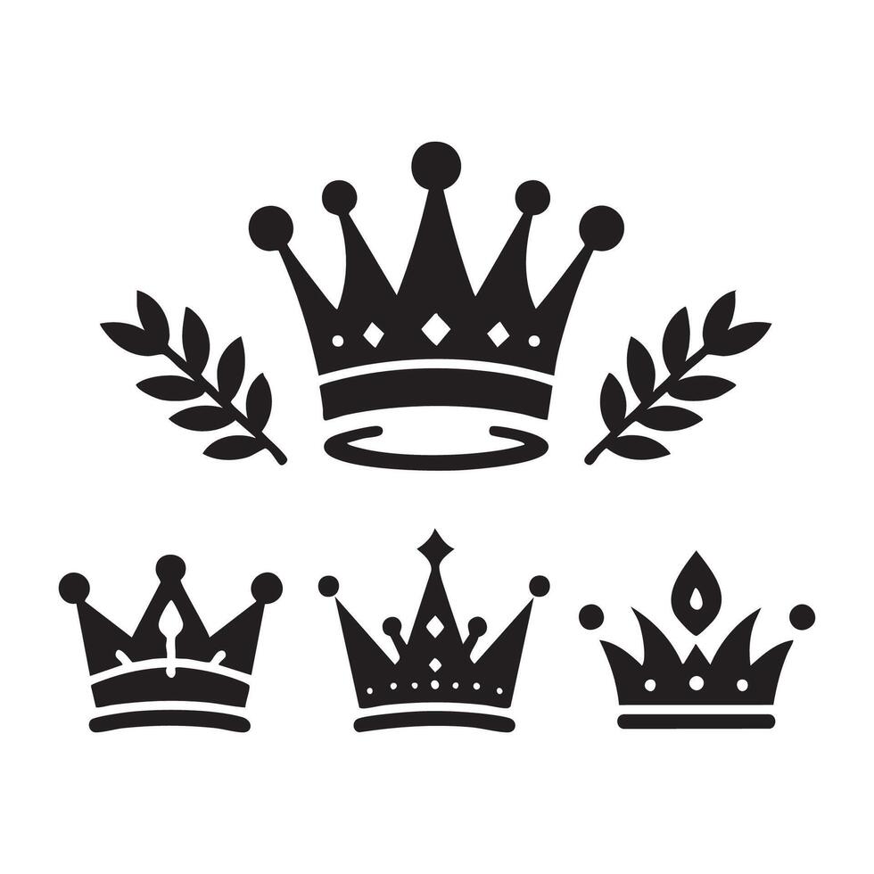Silhouetted crowns in various designs on white background vector