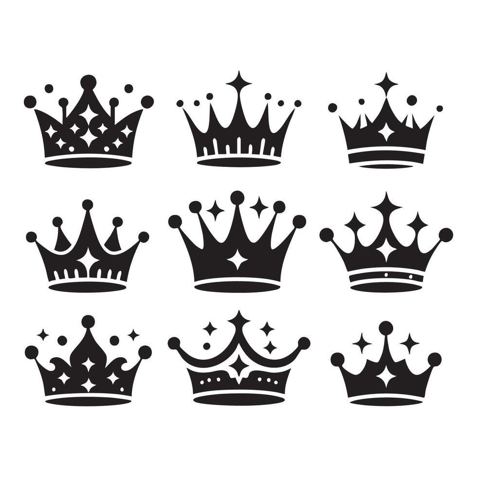Set of distinct crown silhouettes on a white surface vector