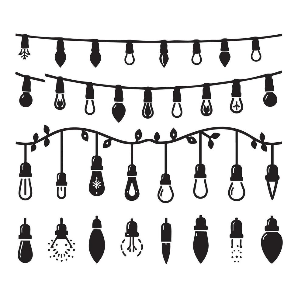 Christmas lights in silhouette on a white backdrop vector