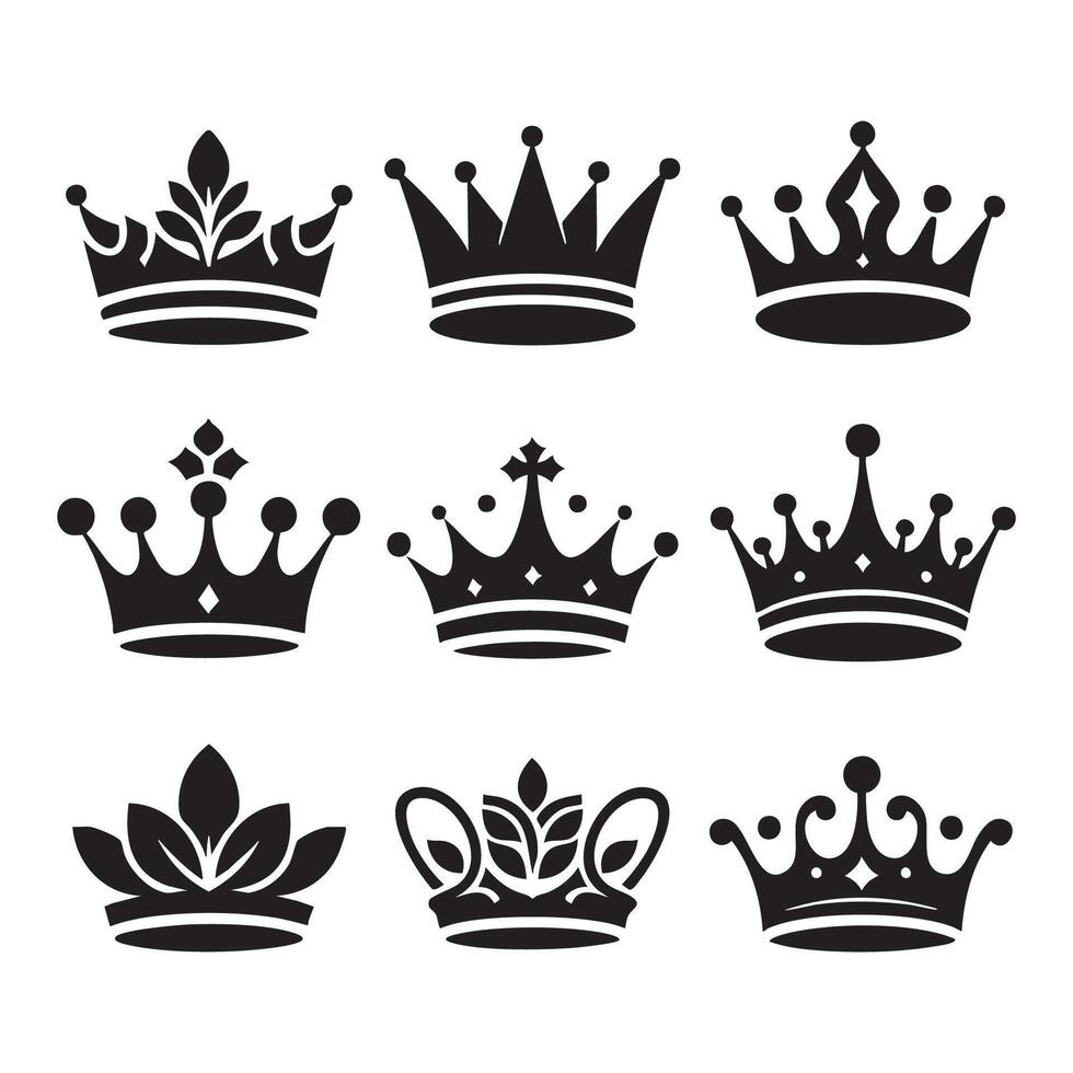 Different crown shapes silhouetted on a white background vector