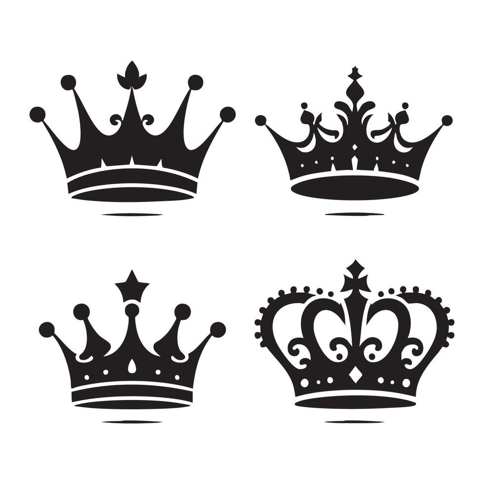 Set of simple crown outlines in silhouette on white vector