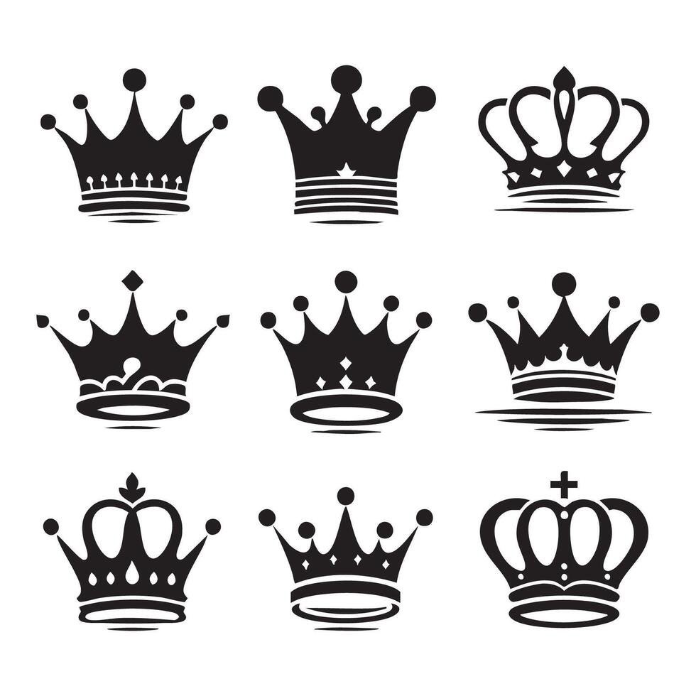 Diverse set of crown outlines in silhouette on a white backdrop vector