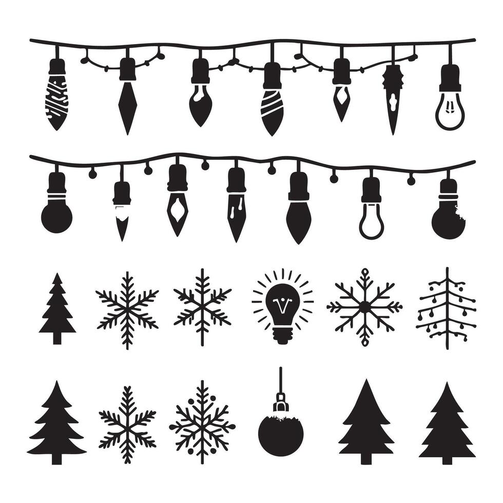 Christmas light silhouettes displayed over a white background vector