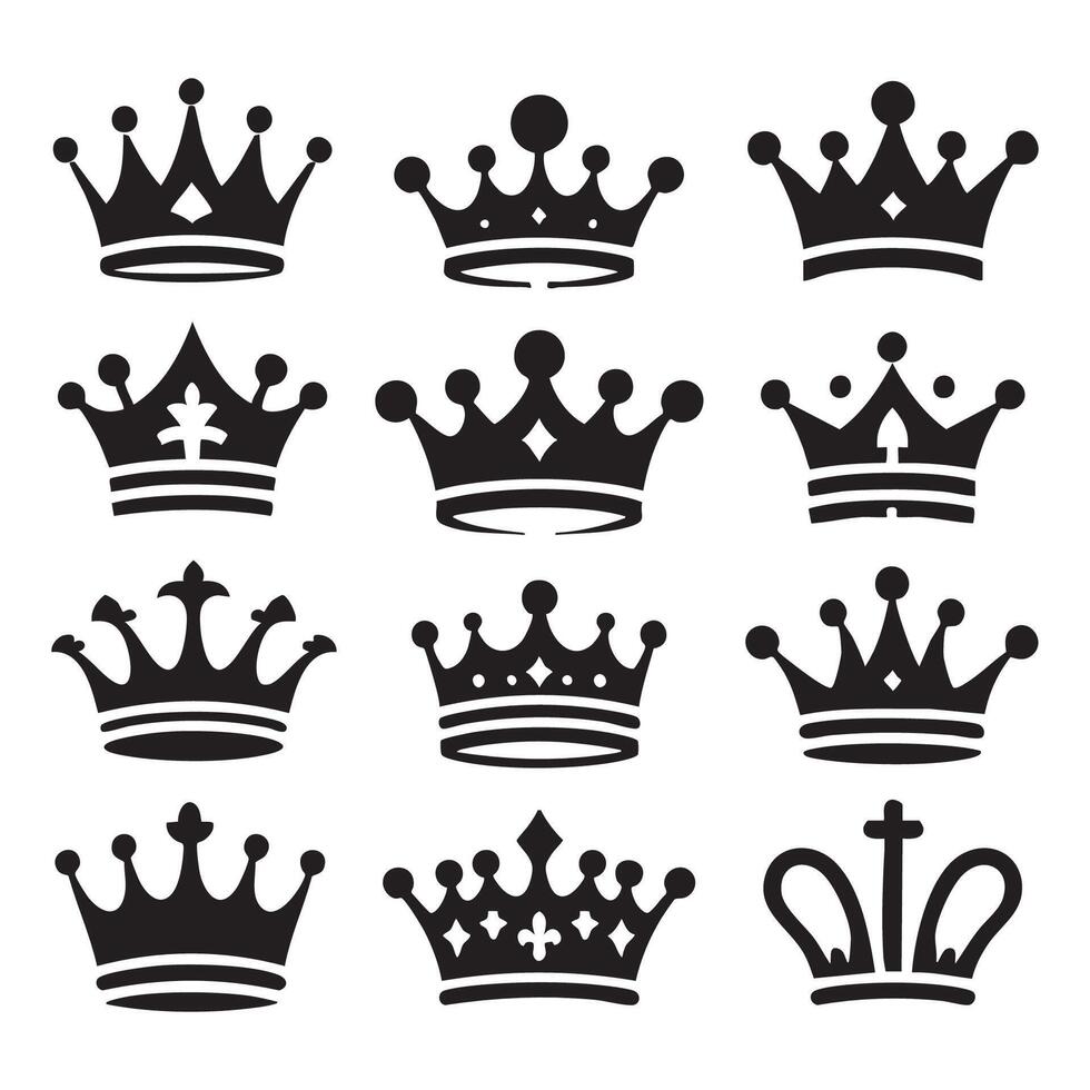 Black and white crown silhouettes on plain backdrop vector