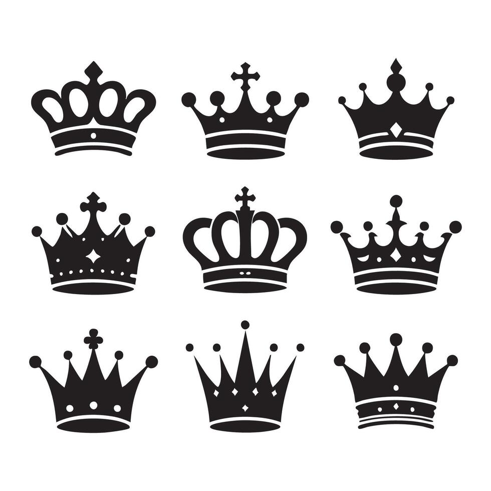 Array of royal crown silhouettes against white vector