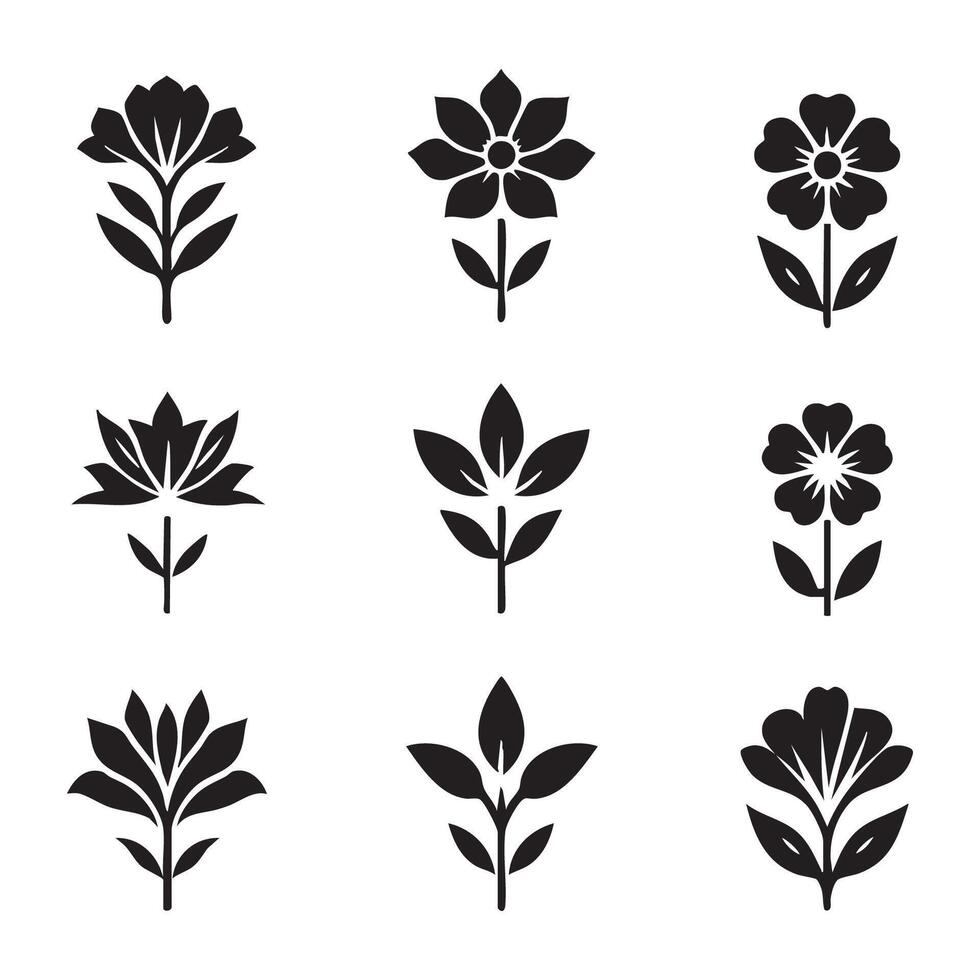 Set of flower silhouettes on a plain white background vector