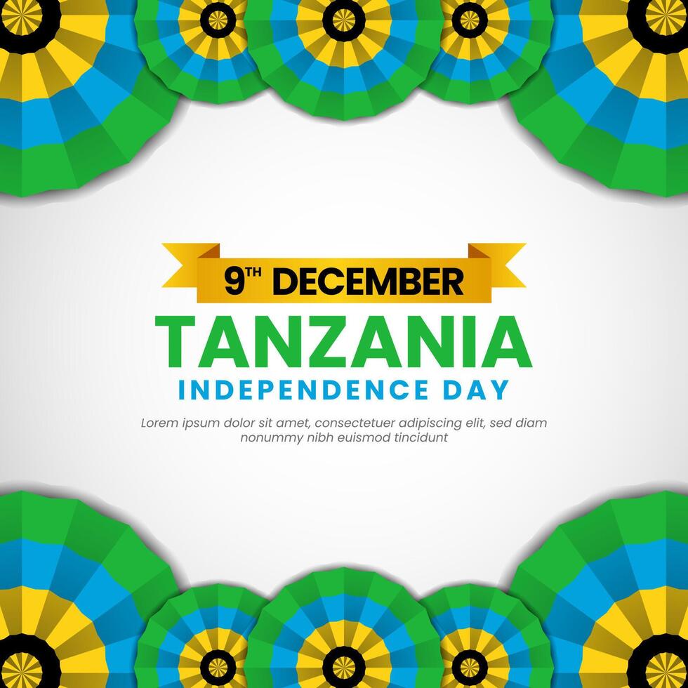 Tanzania independence day greeting card, Square banner Background with realistic national flag vector