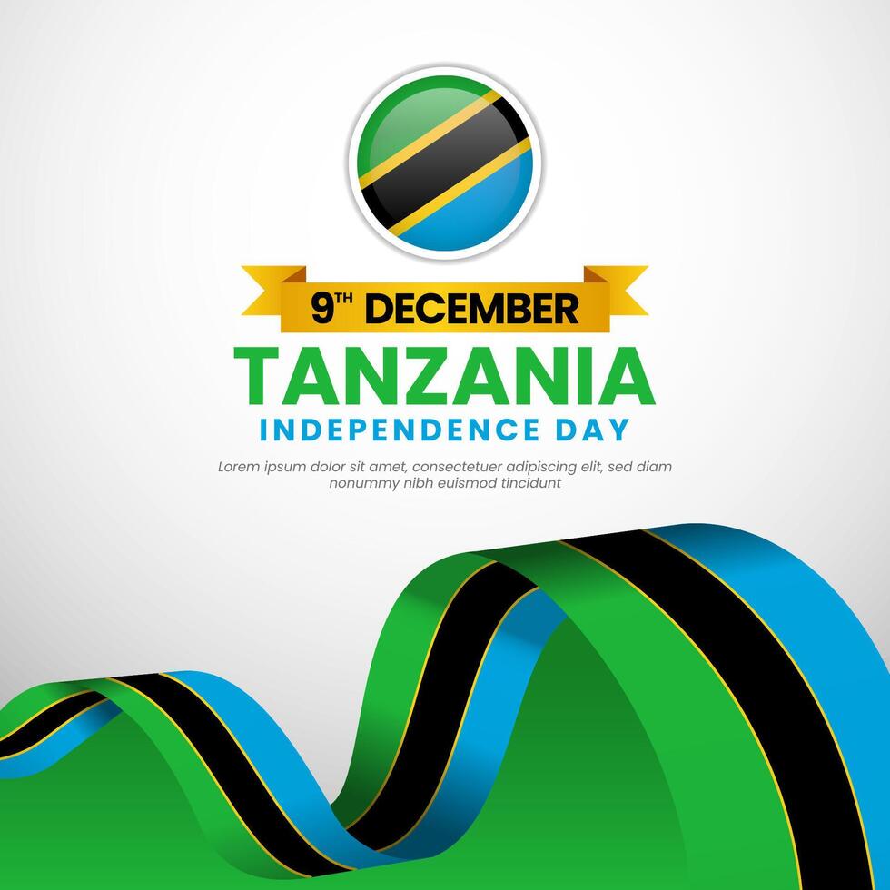 Tanzania Independence Day Square Banner Background Design Illustration with waving ribbon flag vector