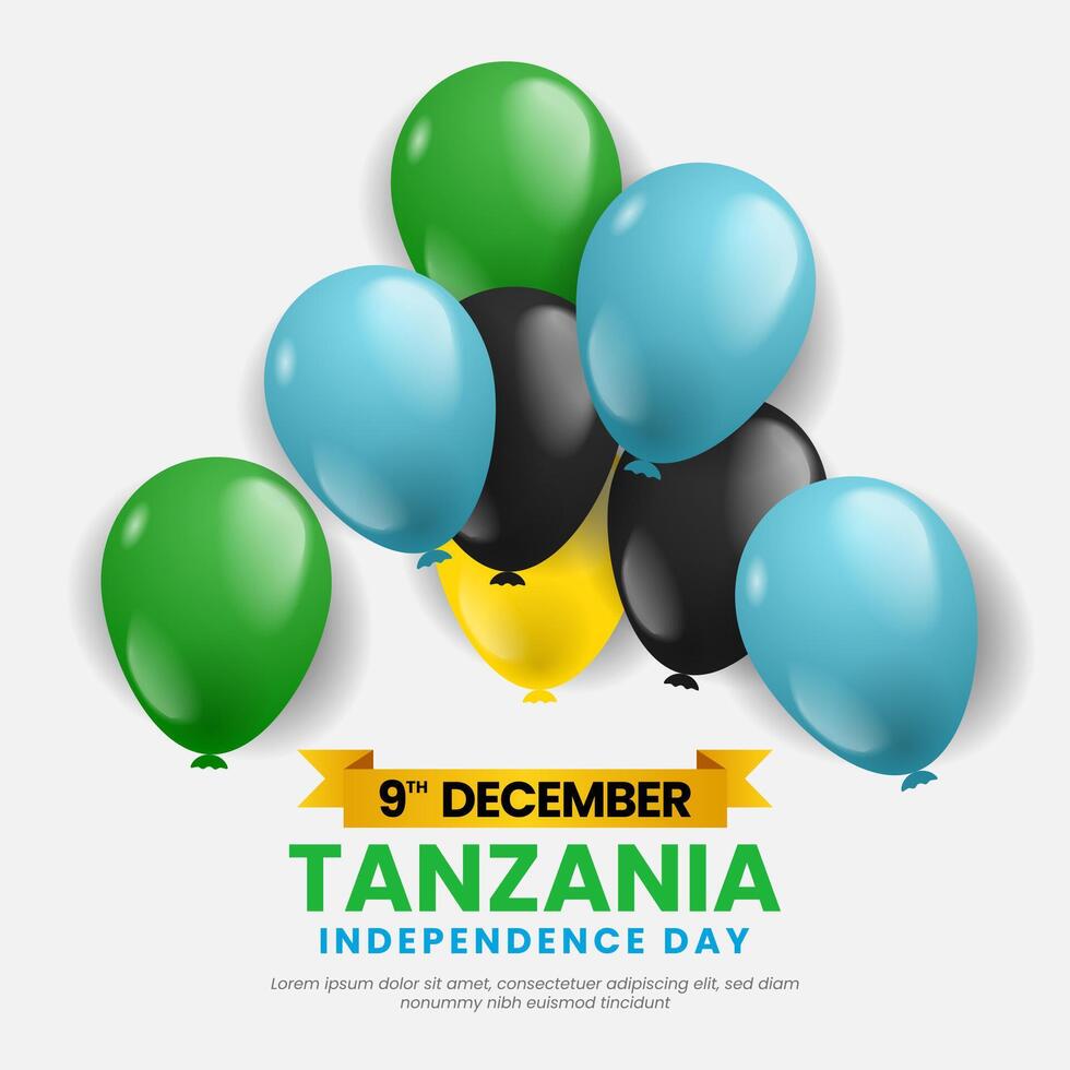 Tanzania Independence Day Square Banner Background with Balloons National Flag Colors Illustration vector