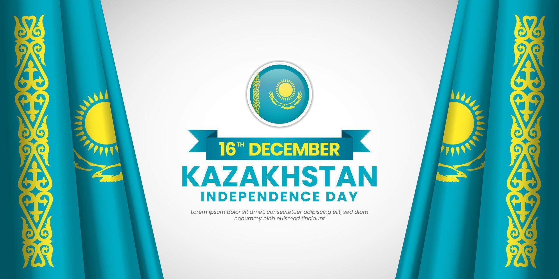 Kazakhstan happy independence day banner background design for greeting card with waving flag vector