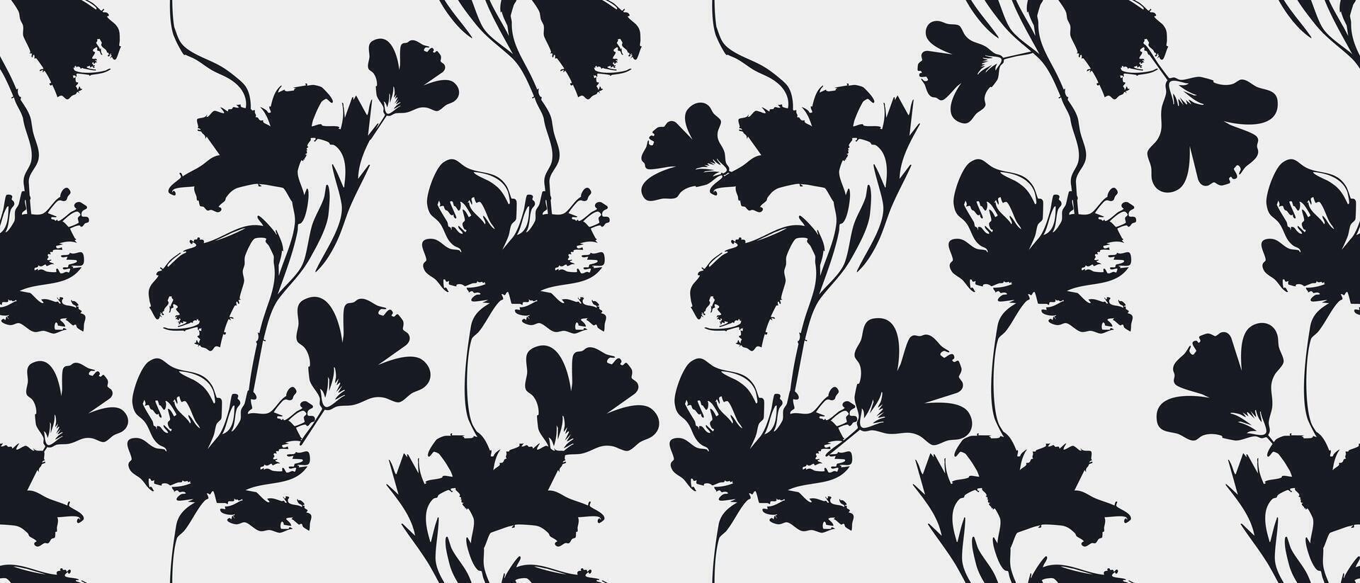 Abstract organic flower shapes seamless pattern, Modern print black and white floral hand drawn minimal design for wall art, fabric, card, cover and decoration illustration vector