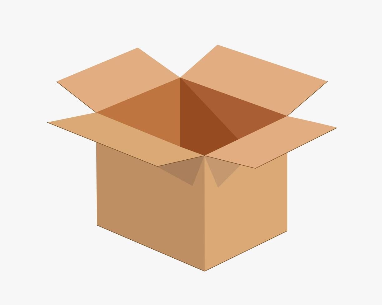 Realistic Open cardboard box mockup icon symbol. Empty blank Shipping delivery carton box. Fragile. packaging illustration image. Isolated on white background. vector