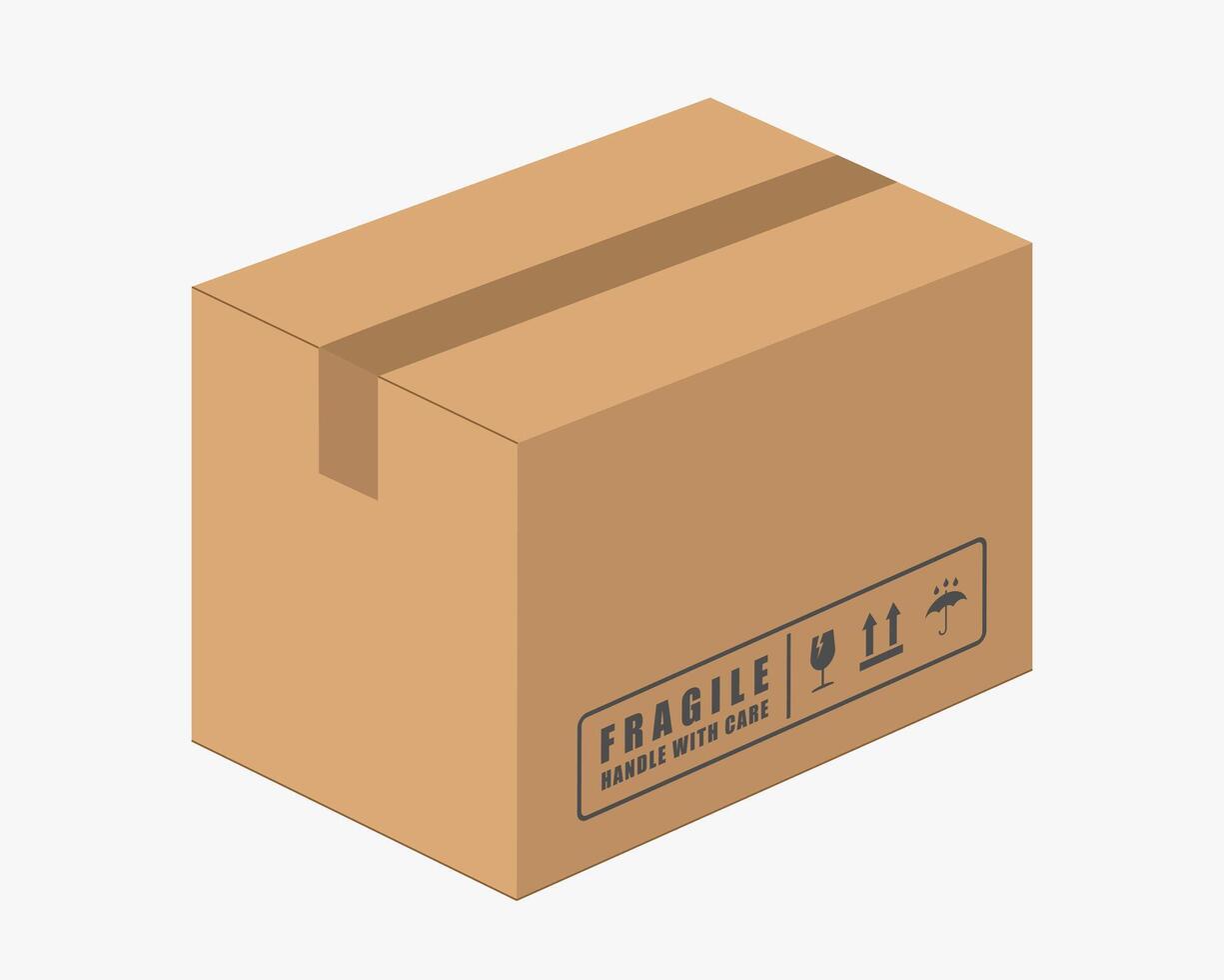 Realistic cardboard box mockup icon symbol. Empty blank Shipping delivery carton box. Fragile. package box cardboard illustration image. Isolated on white background. vector