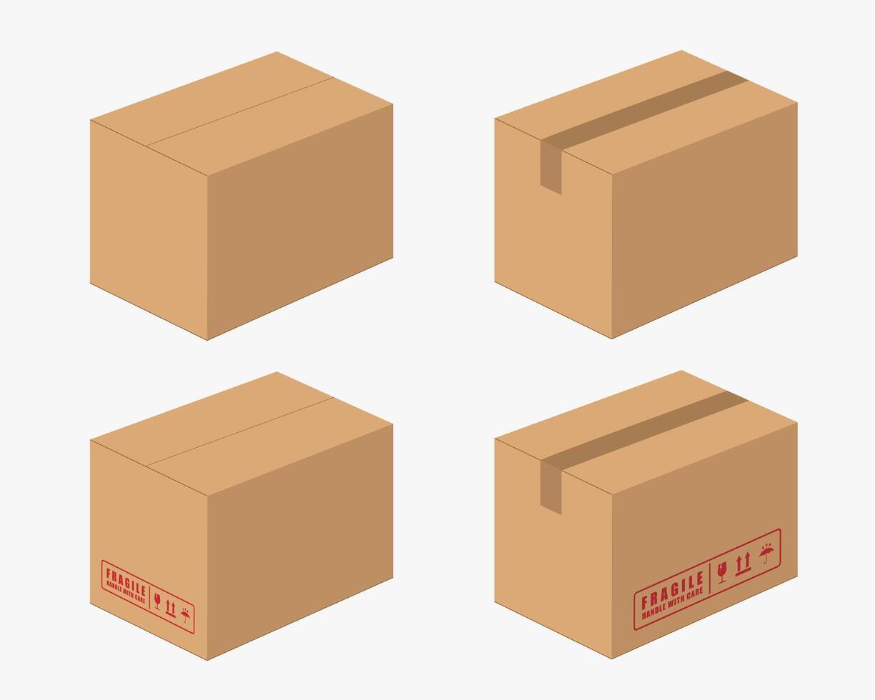 Realistic cardboard box mockup icon symbol. Empty blank Shipping delivery carton box. Fragile. cardboard package illustration image. Isolated on white background. vector
