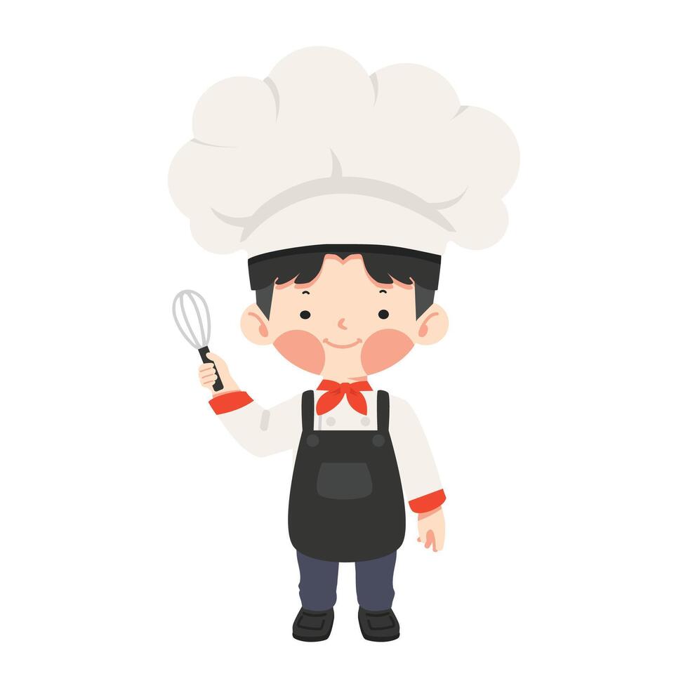 boy with whisk pretending to be chef vector
