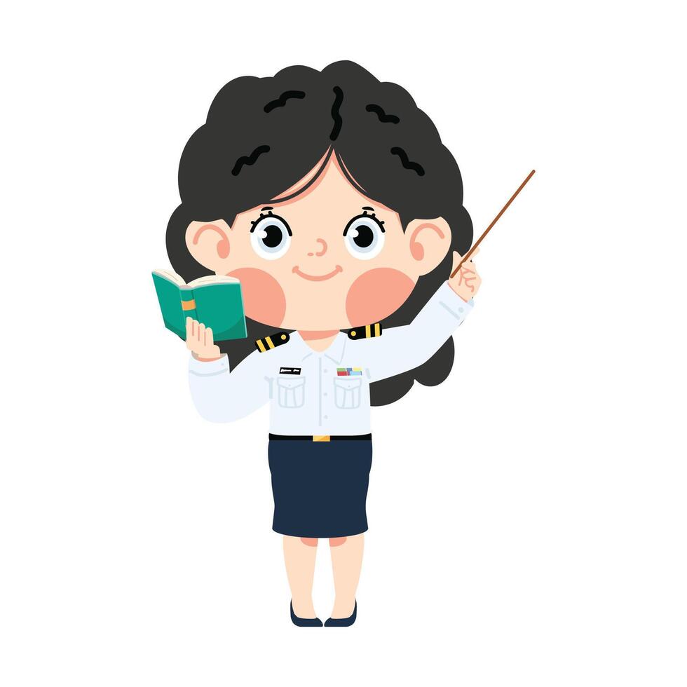 Teacher holding a book and pointing at something vector