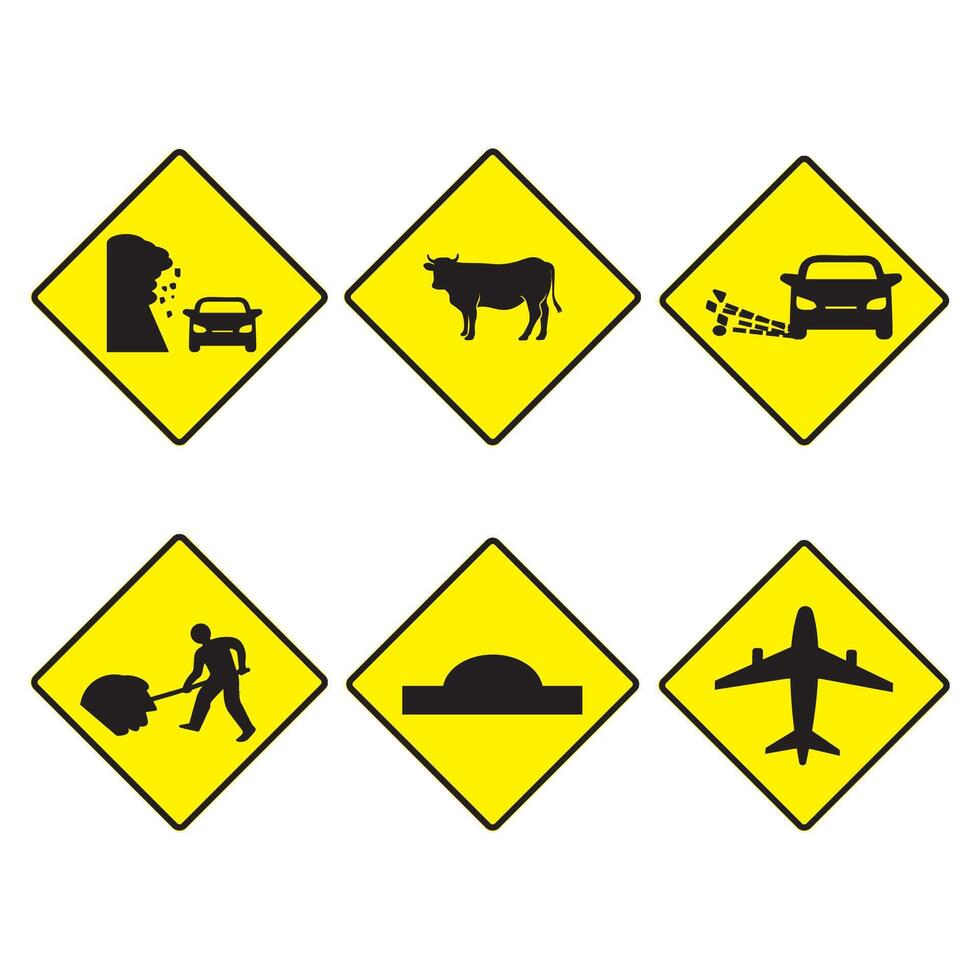 Traffic symbols and road safety signs design vector