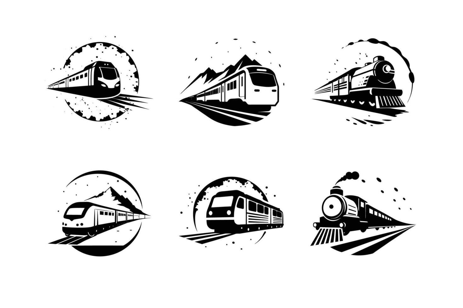 Railway Collection Iconic Train Logos, Dynamic Silhouettes, and Intricate Illustrations vector