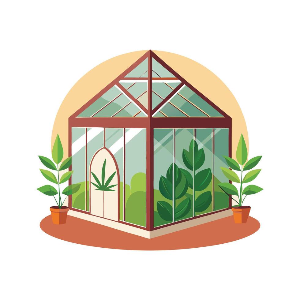 Cannabis Green House in the home garden, planting nursery. Logo icon design vector