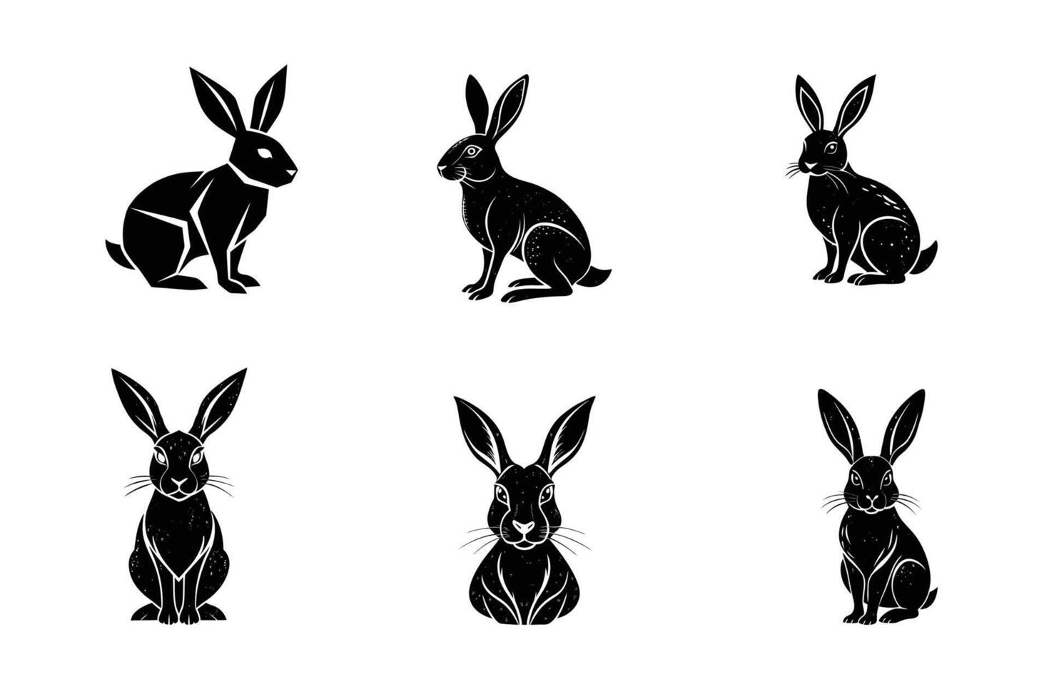 Rabbit Set. Set of hare easter logo icons Illustrations. silhouette black color art illustration vector