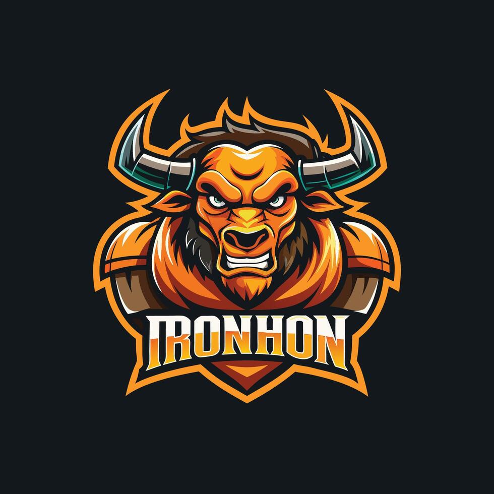 Aggressive bull mascot logo icon design on black background vector