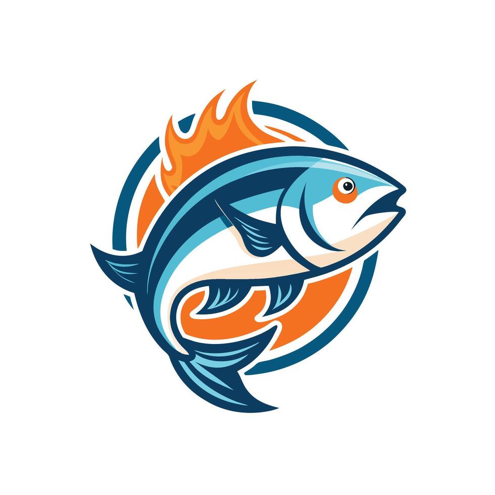 Fish with fire flames mascot logo icon design isolated vector